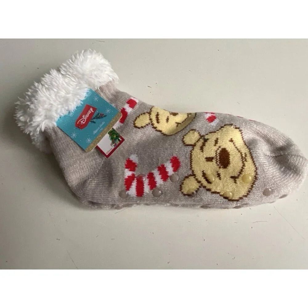 Disney Winnie The Pooh Sherpa Christmas Holiday Slipper Socks Women’s Sz 4-10